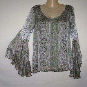 Voom by Joy Han Paisley Bell Sleeve Purple Green